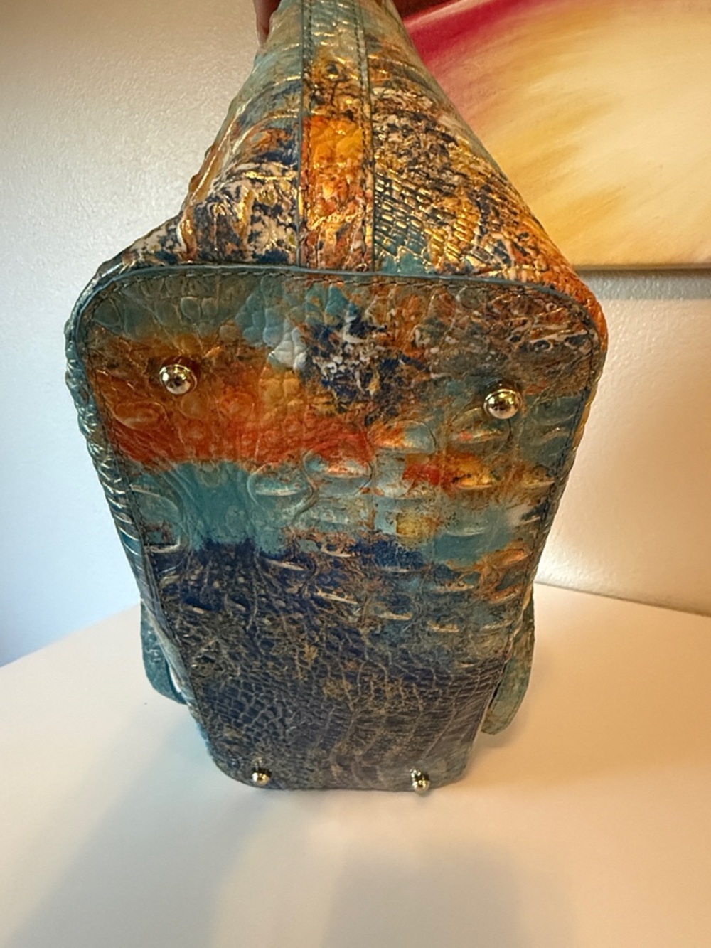 Brahmin Turquoise & Orange Croc-Embossed Tote - Picture 4 of 7
